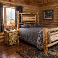 Rustic Log Nightstand: Some lifestyle images are created with AI for visualization purposes. Crafted from natural solid wood, each piece is unique and will vary.