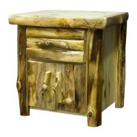 Beartooth Aspen Enclosed Log Nightstand - Half Log - Natural Panel & Natural Log