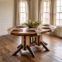 Oval Hickory Dining Table: Some lifestyle images are created with AI for visualization purposes. Crafted from natural solid wood, each piece is unique and will vary.