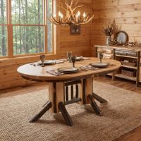 Oval Hickory Dining Table: Some lifestyle images are created with AI for visualization purposes. Crafted from natural solid wood, each piece is unique and will vary.