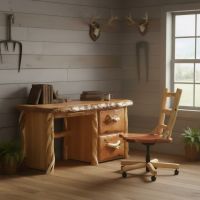 Log Desk: Some lifestyle images are created with AI for visualization purposes. Crafted from natural solid wood, each piece is unique and will vary.