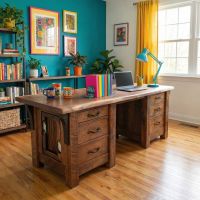 Live Edge Walnut Desk: Some lifestyle images are created with AI for visualization purposes. Crafted from natural solid wood, each piece is unique and will vary.