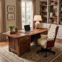 Solid Wood Desk: Some lifestyle images are created with AI for visualization purposes. Crafted from natural solid wood, each piece is unique and will vary.
