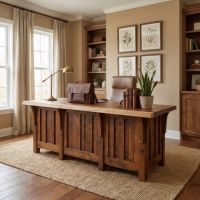 Solid Wood Desk: Some lifestyle images are created with AI for visualization purposes. Crafted from natural solid wood, each piece is unique and will vary.