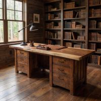 Solid Wood Desk: Some lifestyle images are created with AI for visualization purposes. Crafted from natural solid wood, each piece is unique and will vary.