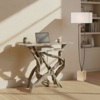 Urban Rustic Desk: Some lifestyle images are created with AI for visualization purposes. Crafted from natural solid wood, each piece is unique and will vary.