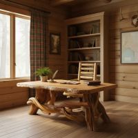 Rustic Wood Desk: Some lifestyle images are created with AI for visualization purposes. Crafted from natural solid wood, each piece is unique and will vary.