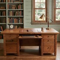 Barnwood Desk: Some lifestyle images are created with AI for visualization purposes. Crafted from natural solid wood, each piece is unique and will vary.