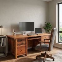 Barnwood Desk: Some lifestyle images are created with AI for visualization purposes. Crafted from natural solid wood, each piece is unique and will vary.