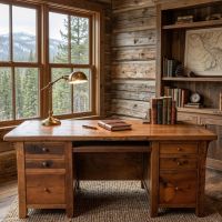 Barnwood Desk: Some lifestyle images are created with AI for visualization purposes. Crafted from natural solid wood, each piece is unique and will vary.
