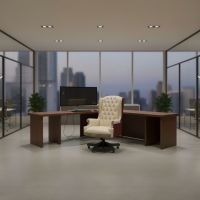 Executive Work Desk: Some lifestyle images are created with AI for visualization purposes. Crafted from natural solid wood, each piece is unique and will vary.