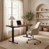 Modern Desk: Some lifestyle images are created with AI for visualization purposes. Crafted from natural solid wood, each piece is unique and will vary.