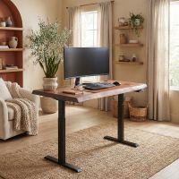 Modern Rise Desk: Some lifestyle images are created with AI for visualization purposes. Crafted from natural solid wood, each piece is unique and will vary.