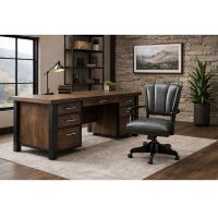Executive Office Desk: Some lifestyle images are created with AI for visualization purposes. Crafted from natural solid wood, each piece is unique and will vary.