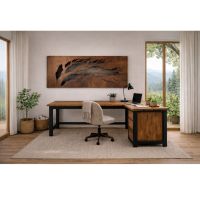 Reclaimed Wood Office Desk: Some lifestyle images are created with AI for visualization purposes. Crafted from natural solid wood, each piece is unique and will vary.