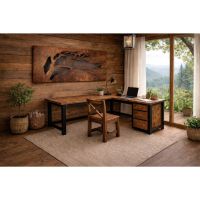 L-Shaped Desk: Some lifestyle images are created with AI for visualization purposes. Crafted from natural solid wood, each piece is unique and will vary.