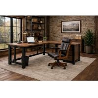 Rustic Executive Desk: Some lifestyle images are created with AI for visualization purposes. Crafted from natural solid wood, each piece is unique and will vary.