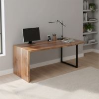 Modern Rustic Desk: Some lifestyle images are created with AI for visualization purposes. Crafted from natural solid wood, each piece is unique and will vary.