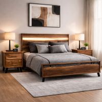 Rustic Nightstand: Some lifestyle images are created with AI for visualization purposes. Crafted from natural solid wood, each piece is unique and will vary.