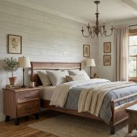 Contemporary Nightstand: Some lifestyle images are created with AI for visualization purposes. Crafted from natural solid wood, each piece is unique and will vary.