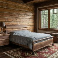 Rustic Bed: Some lifestyle images are created with AI for visualization purposes. Crafted from natural solid wood, each piece is unique and will vary.