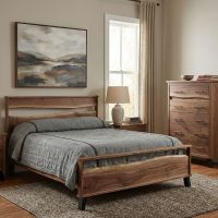 Modern Rustic Bed: Some lifestyle images are created with AI for visualization purposes. Crafted from natural solid wood, each piece is unique and will vary.