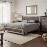 Modern Rustic Bed: Some lifestyle images are created with AI for visualization purposes. Crafted from natural solid wood, each piece is unique and will vary.