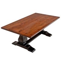 Old Tuscany Reclaimed Trestle Dining Table - Smooth Alder Tabletop - Dark Walnut Tabletop Finish - Plank Tabletop