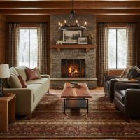 Modern Rustic Wooden Living Room Furniture: Some lifestyle images are created with AI for visualization purposes. Crafted from natural solid wood, each piece is unique and will vary.