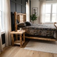 Log Nightstand: Some lifestyle images are created with AI for visualization purposes. Crafted from natural solid wood, each piece is unique and will vary.