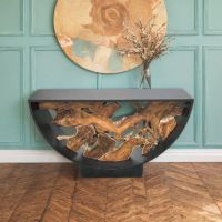 Modern Console Table: Some lifestyle images are created with AI for visualization purposes. Crafted from natural solid wood, each piece is unique and will vary.