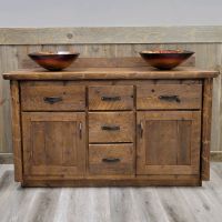 Olde Towne Rustic Log 60" Vanity with Double Sink Layout and Barnwood Lager Finish