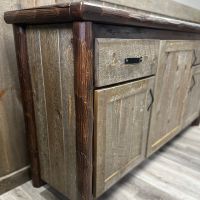 Olde Towne Rustic Log 3 Door Buffet Log Trim Detail, Shown in Wyoming Finish