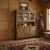 Rustic Hutch: Some lifestyle images are created with AI for visualization purposes. Crafted from natural solid wood, each piece is unique and will vary.