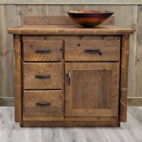 Olde Towne Rustic Log Vanity 36" with sink right in Barnwood Lager finish (new door style)