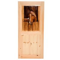 Rustic Hand Carved & Painted Stable Horse Double Panel Interior Door
