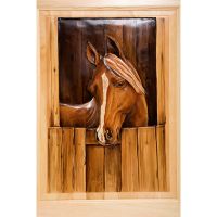 Rustic Hand Carved & Painted Stable Horse Double Panel Interior Door