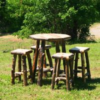 Rustic Aspen Log Pub Table with Bar Stools