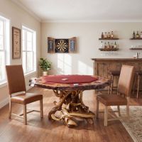 Rustic Game Table: Some lifestyle images are created with AI for visualization purposes. Crafted from natural solid wood, each piece is unique and will vary.