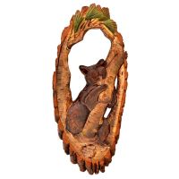 Hand-Carved & Painted Wildlife Slab Mirror - Pine Bough & Bear