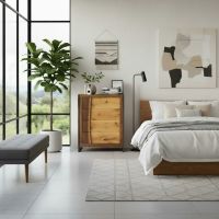 Walnut Wood Chest: Some lifestyle images are created with AI for visualization purposes. Crafted from natural solid wood, each piece is unique and will vary.