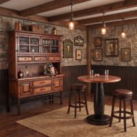 Copper Pub Table: Some lifestyle images are created with AI for visualization purposes. Crafted from natural solid wood, each piece is unique and will vary.