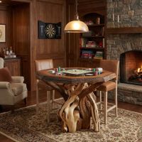 Natural Wood Pub Table: Some lifestyle images are created with AI for visualization purposes. Crafted from natural solid wood, each piece is unique and will vary.
