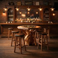 Rustic Pub Table: Some lifestyle images are created with AI for visualization purposes. Crafted from natural solid wood, each piece is unique and will vary.