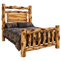 Beartooth Aspen Riverside Accent Traditional Log Bed - Queen - Wild Panel & Gnarly Log - Single Log Rail Footboard
