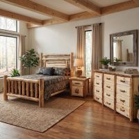 Aspen Log Bed: Some lifestyle images are created with AI for visualization purposes. Crafted from natural solid wood, each piece is unique and will vary.