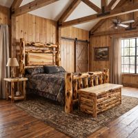 Aspen Log Bed: Some lifestyle images are created with AI for visualization purposes. Crafted from natural solid wood, each piece is unique and will vary.