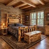 Aspen Log Bed: Some lifestyle images are created with AI for visualization purposes. Crafted from natural solid wood, each piece is unique and will vary.