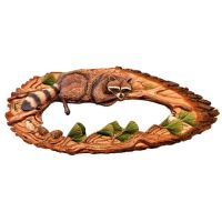 Hand-Carved & Painted Wildlife Slab Mirror - Pine Bough & Raccoon