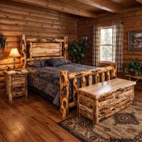 Rustic Aspen Bed: Some lifestyle images are created with AI for visualization purposes. Crafted from natural solid wood, each piece is unique and will vary.
